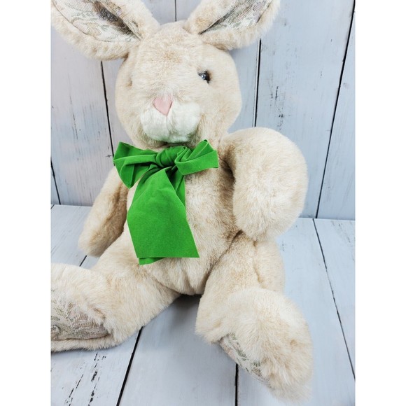 Westcliff Collection Bunny Rabbit Plush Tan Tall Ears Toy Vintage Rope Bow Green - Picture 7 of 10